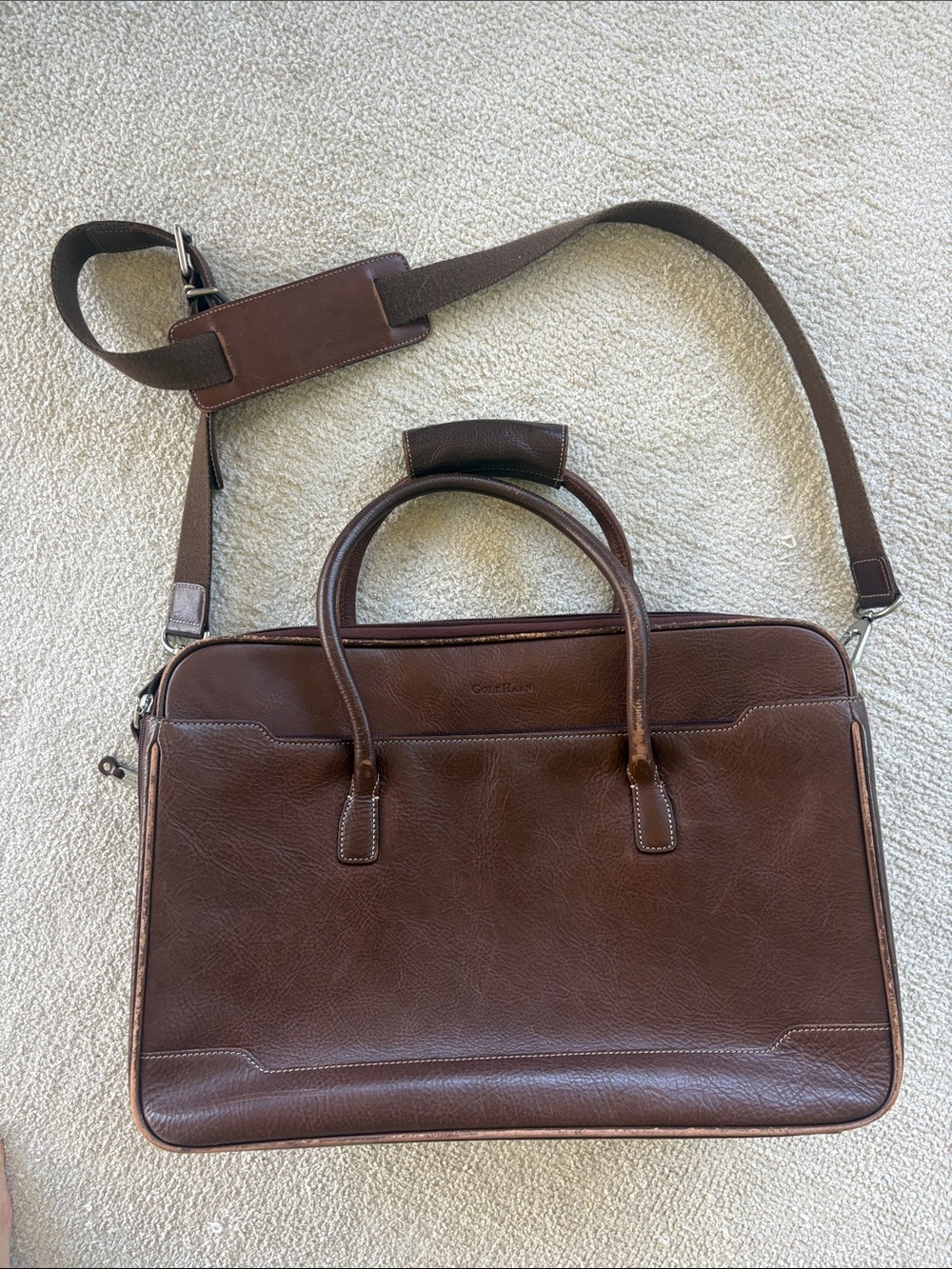 Vintage Cole Haan Brown Leather Briefcase with Shoulder Strap